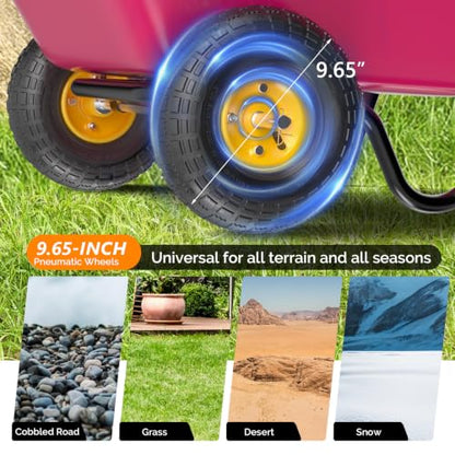 VINGLI Wheelbarrow, Plastic and Steel Wheel Barrel, Garden Cart for Lawn, Gardening, Construction (Pink) - color: Pink