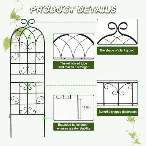 YOBAZAN 72x80in Rustic Iron Arch Decoration Garden Trellis with Black Metal Coating – Perfect for Supporting Climbing Plants Outdoor, Roses, Vines, Flowers, and Vegetables. - style: 4 Pack