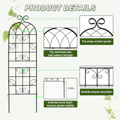YOBAZAN 72x80in Rustic Iron Arch Decoration Garden Trellis with Black Metal Coating – Perfect for Supporting Climbing Plants Outdoor, Roses, Vines, Flowers, and Vegetables. - style: 4 Pack
