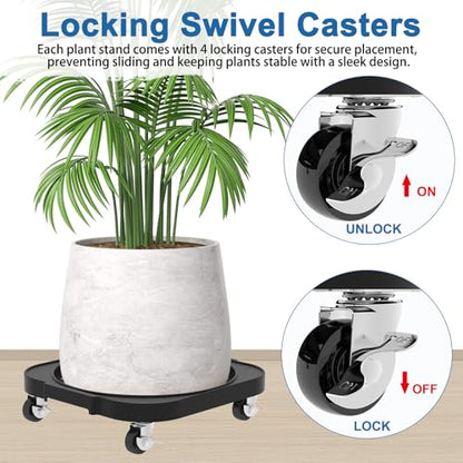 2 Pack 11'' Heavy Duty Rolling Plant Caddy with Wheels, Black - color: Black