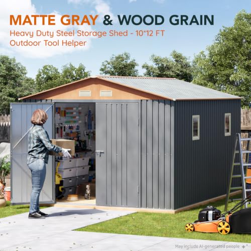 Verdeluxe 10x12x7.4FT Multi-Used Shed & Outdoor Storage Shed with Base - size: 10*12FT (Base Included)