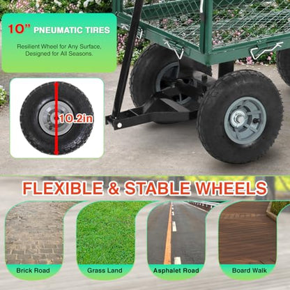 FDW | Heavy Duty Garden Cart with Wheels | Dark Green | 500lbs Capacity - color: Dark Green