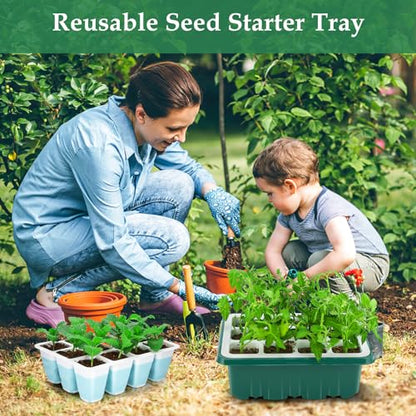 Hanaoyo 12 PCS Reusable Seed Starter Tray, 144 Cells Seed Starter Kit with Flexible Pop-Out Cells, Seedling Starter Trays for Seed Starter, Indoor Greenhouse Seeding Planting Growing - color: Blue-12 Pcs