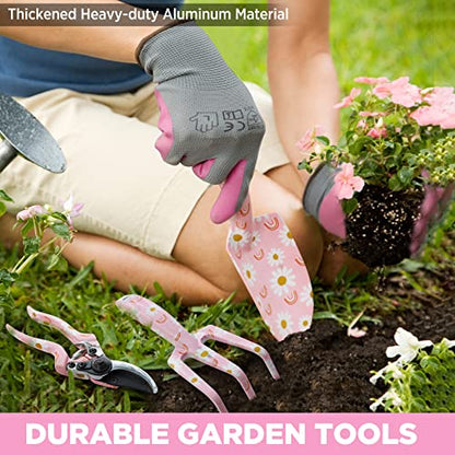 WORKPRO 5PCS Gardening Tools, Aluminum Heavy Duty Garden Tool Set with Bag - style: Pink with bag