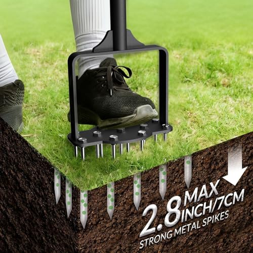 Manual Lawn Aerator Tool with 11 Steel Spikes, Easy Step-On