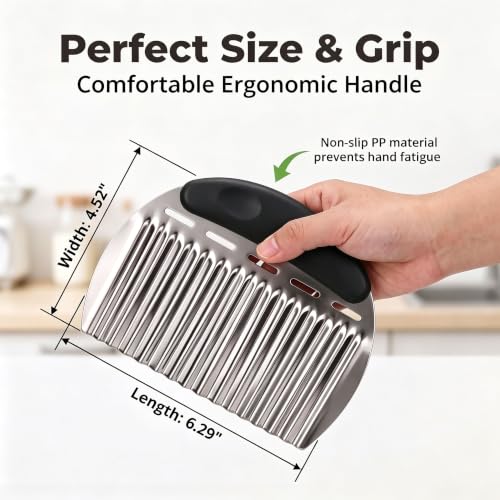 Crinkle Cutter French Fry Cutter, 2 Pack Stainless Steel Wavy Potato Slicer - color: Black