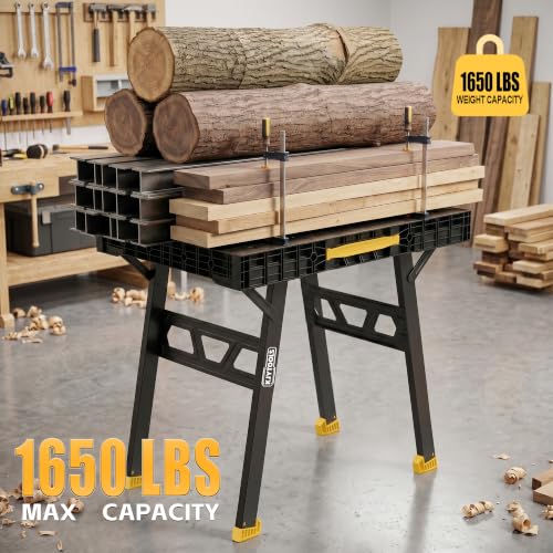 Portable Work Table, 1650lbs Capacity, Folding Work Bench, Yellow - color: Yellow