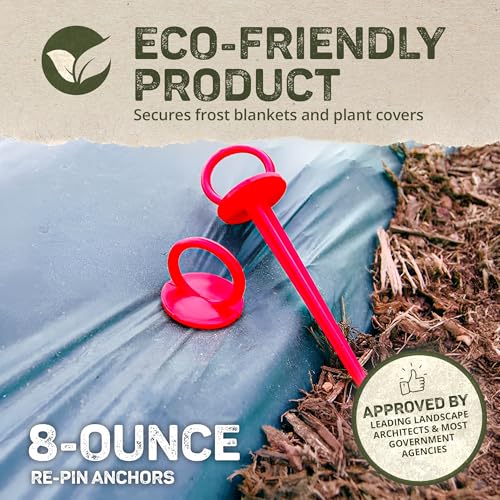 Dewitt 300-Pack Red Re-Pins Gardening Anchors – Reusable Plastic Garden Stakes for Securing Frost Cover, Plant Protector, Seed Blanket, and Lightweight Landscape Fabric