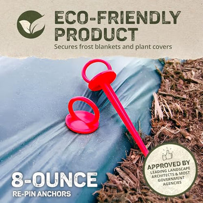 Dewitt 300-Pack Red Re-Pins Gardening Anchors – Reusable Plastic Garden Stakes for Securing Frost Cover, Plant Protector, Seed Blanket, and Lightweight Landscape Fabric