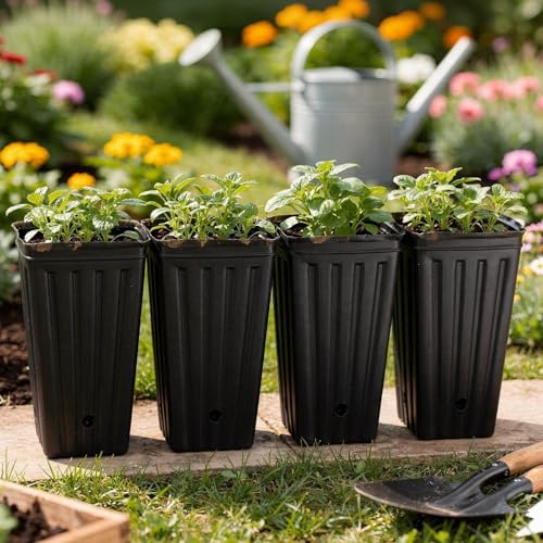 50PCS Tree Pots - 7.9" H x 3.9" W Tall Nursery Pots for Plants Indoor or Outdoor Gardening, Tall Planters with Drainage Holes - size: 7.9" H x 3.9" W