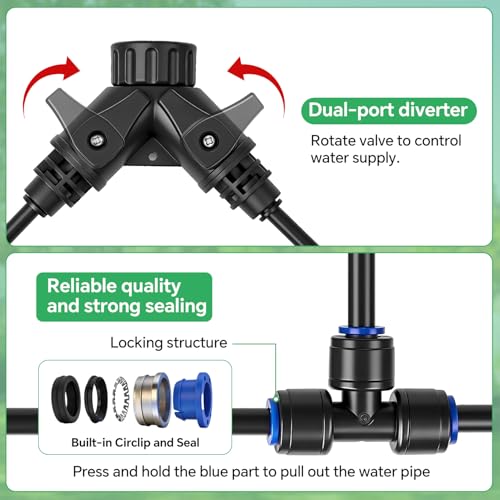 120Ft 1/4" Drip Irrigation System for Garden – 26 Adjustable Copper Nozzles, Automatic Atomizing Sprinkler System for Outdoor Plants Raised Bed, Yard, Potted Plants & Lawn - size: 120FT 1/4'' Main tube