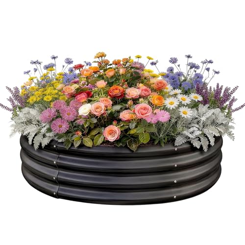 Land Guard 3×3×1ft Galvanized Raised Garden Bed Kit, Round Galvanized Planter Raised Garden Boxes Outdoor, Large Metal Raised Garden Beds for Vegetables, Grey - color: 2-grey, size: 3×3×1ft