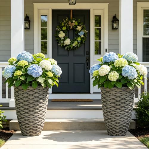 Autodaya 20" Tall Outdoor Planters Set of 2 Plant Pots, Black Wavy Texture - color: Weathered Black-20"h