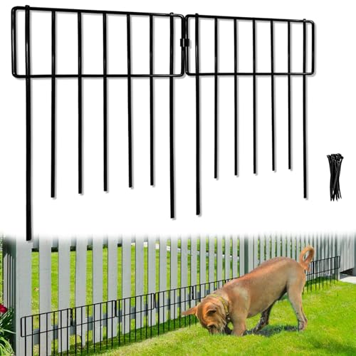 Thrivinest Animal Barrier Fence, 26 Pack No Dig Fence Decorative Fences, 17in(H) x10ft(L) Rustproof Metal Wire Small Garden Fence Border for Dogs Rabbits (26 Pack,28Ft) - color: Black, size: 26 Pack,26Ft