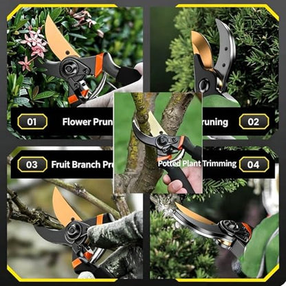 Heavy Duty Titanium Bypass Pruning Shears, Sharp Garden Clippers with Ergonomic Non-Slip Handle, Professional Hand Pruners for Tree Branches, Flowers, Shrubs & Gardening