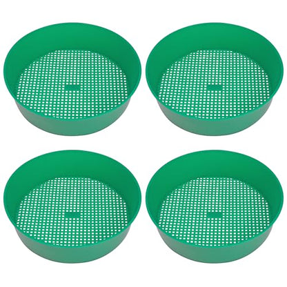 4pcs Sifter for Rocks, Sifting Pan, Fossil Soil Sieves Screen for Gardening, Fine Classifier Compost Strainer, Round Plastic Riddle Work Tray Small Set for Dirt Sand Mealworm Casting Gravel, Green