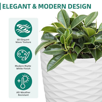2-Pack 19" White Resin Tall Outdoor Planters with Wave Texture - color: 19"h-white Wavy