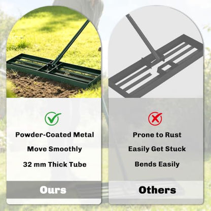 Outsunny Lawn Leveling Rake, 30" x 10" Heavy Duty with 66.5" Handle - size: 30" x 10"