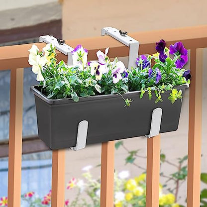 Adjustable Planter Box Bracket, Flower Box Holder Brackets for Deck Railing - size: 4 Pack White