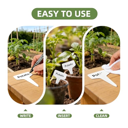 KMOSENIA Plant Labels, 100 Pack T-Type Garden Markers with Pen