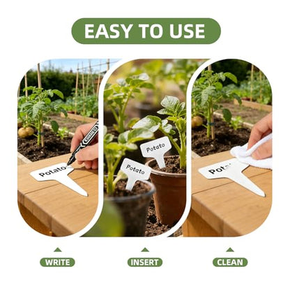 KMOSENIA Plant Labels, 100 Pack T-Type Garden Markers with Pen