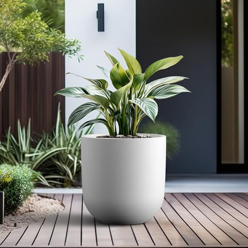 Kante Large Round Capsule White Concrete Planter 16.5" Dia, Outdoor - color: White, size: 16.5"Dia x 16.5"H