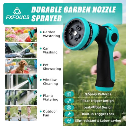 Garden Hose Nozzle Sprayer - 10 Spray Patterns, THUMB CONTROL On Off Valve Heavy Duty Hose Sprayer Nozzle for Watering Plants & Lawns, Washing Cars & Pets - Outdoor Water Hose Nozzle Head Attachment