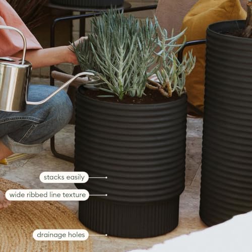 Veradek Mod Series Medium Planter - Round Outdoor Planter with Shelf - color: Black, size: 17 inch - 2 Pack