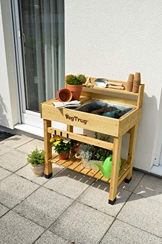 VegTrug Deluxe Cedar Potting Bench, Natural - Outdoor Workstation with Removable Metal Tray, Built-in Shelves & Storage for Gardening, Repotting, Seed Starting, Patio & Greenhouse Use