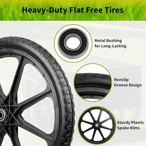 20" Wheelbarrow Wheels Fit for Rubbermaid, Flat Free Carts Tire for Wheelbarrow, Garden Trailers, Yard Trailers, U tility Carts, L awn Carts, with 3/4" & 5/8" Bearing, 2-1/2" Centered Hub, 2 Pack