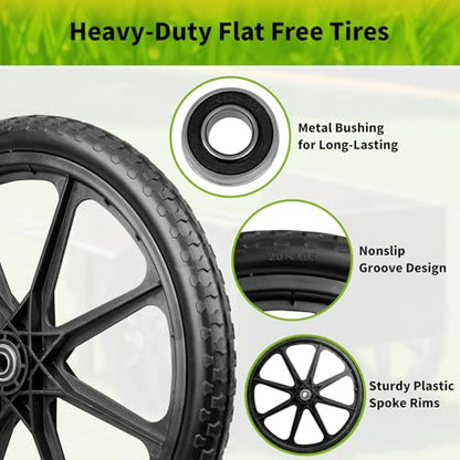 20" Wheelbarrow Wheels Fit for Rubbermaid, Flat Free Carts Tire for Wheelbarrow, Garden Trailers, Yard Trailers, U tility Carts, L awn Carts, with 3/4" & 5/8" Bearing, 2-1/2" Centered Hub, 2 Pack