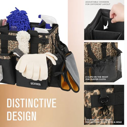 SCAVATA Compact Wearable Cleaning Caddy with Handle & Shoulder Straps - color: Leopard