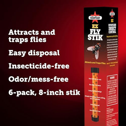 Starbar EZ Fly Stik Fly Trap Sticks, 6-Pack, 8-Inch, Insecticide-Free