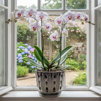 Ceramic Orchid Pot with Drainage Hole 6'' (Mauve Over Cream) - color: Mauve Over Cream