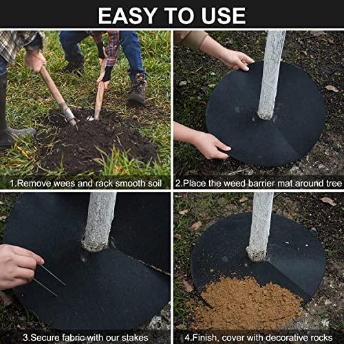 20Pack Non-Woven 11 Inch Tree Mulch Rings with 20 Staples Stakes - color: Black 11IN