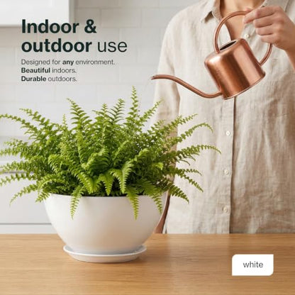 Rosie Planter Bowl, with Drainage and Saucer, 10” Stark White - color: Stark White