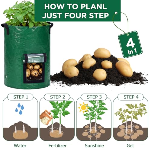 SATINIOR 2 Pack 30 Gallon Potato Grow Bags with Transparent Flap and Handles Green Durable PE Pots Large Plant Grow Bags for Onion Fruits Tomato Carrot