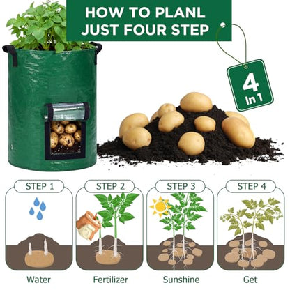 SATINIOR 2 Pack 30 Gallon Potato Grow Bags with Transparent Flap and Handles Green Durable PE Pots Large Plant Grow Bags for Onion Fruits Tomato Carrot