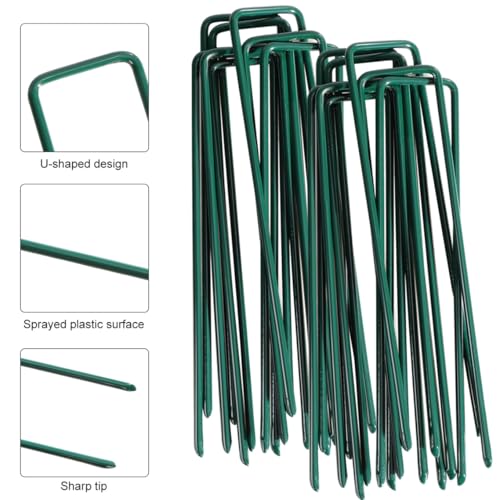 20 Pack 6 Inch Garden Stakes U-Shaped Tent Stake Heavy Duty Yard Ground Pin Lawn Spikes for Landscaping Weed Barrier Fabric, Green