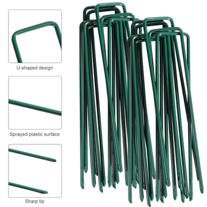 20 Pack 6 Inch Garden Stakes U-Shaped Tent Stake Heavy Duty Yard Ground Pin Lawn Spikes for Landscaping Weed Barrier Fabric, Green