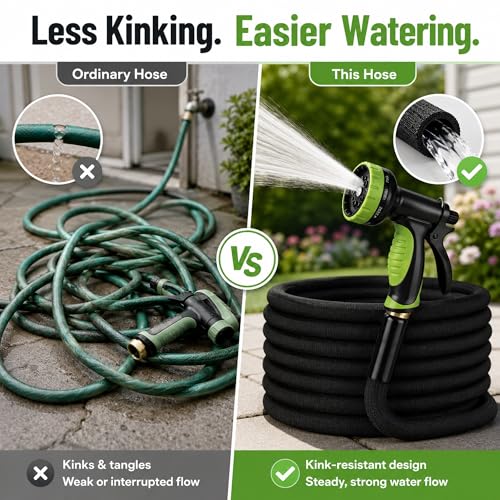 Garden Hose, 75 FT Non-Expandable Flexible Hose with Male/Female Fittings - size: 75FT
