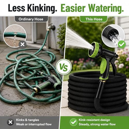 Garden Hose, 75 FT Non-Expandable Flexible Hose with Male/Female Fittings - size: 75FT