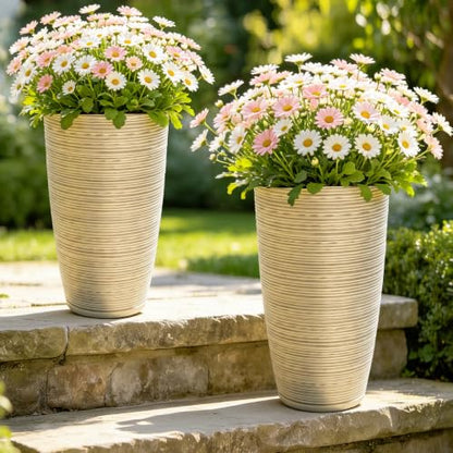 24" Large Outdoor Planters for Plants, Cream Beige Tall Flower Pots - color: 23.5"h-ivory Stripes Texture