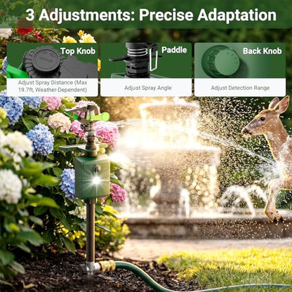 Solar Motion Sensor Deer Repellent Sprinkler Animal Deterrent Solar Cat Repeller with Motion Activated Sprinklers for Animal 1 Pack Flashing Lights Dog Racoon Squirrel for Lawn Garden Farmland