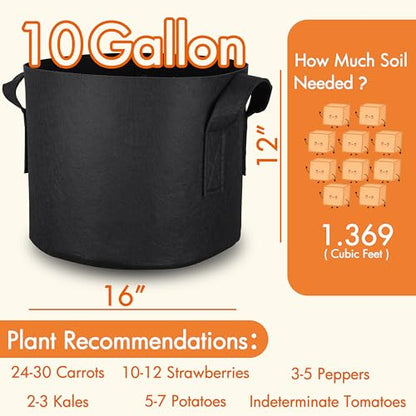 Gardzen 10-Pack 10 Gallon Grow Bags Fabric Pots with Heavy Duty Handles - size: 10 Gallons