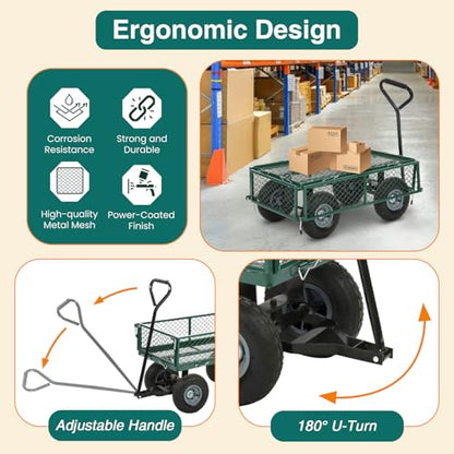 FDW | Heavy Duty Garden Cart with Wheels | Green | 500lbs Capacity - color: Green
