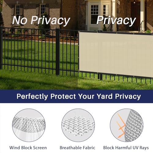 WINDSCREEN4LESS 6' x 1' Privacy Fence Screen in Beige Tan W/ Brass Grommet 85% Blockage Windscreen Outdoor Mesh Fencing Cover Netting 150GSM Fabric - Custom Size - color: Beige, size: 6' x 1'
