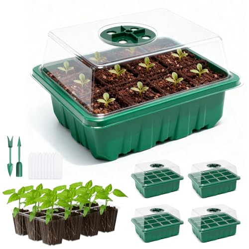 Seed Starter Kit with Humidity Dome, 5 Packs 60-Cell Trays - size: 60-Cell Seed Starter Kit with Humidity Dome 5 Pack