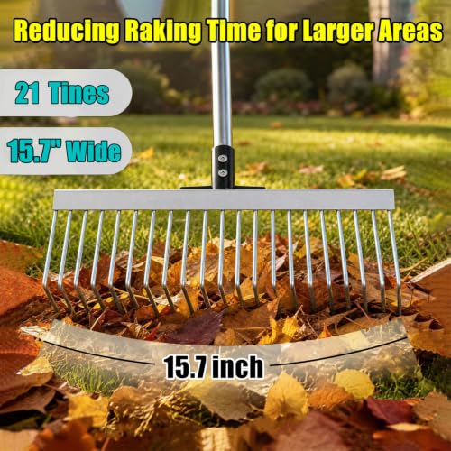 Garden Rake for Leaves, Heavy Duty Metal Leaf Rake for Lawn, Yard, Shrub - size: 77 inch