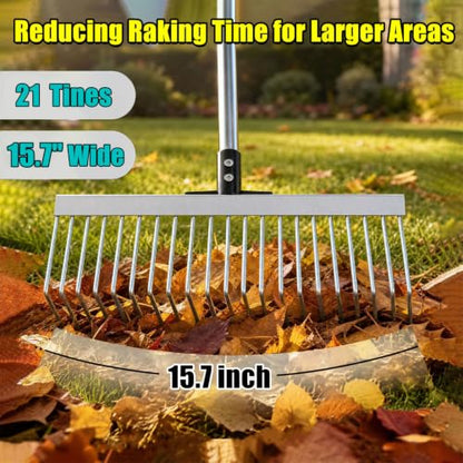 Garden Rake for Leaves, Heavy Duty Metal Leaf Rake for Lawn, Yard, Shrub - size: 63 inch